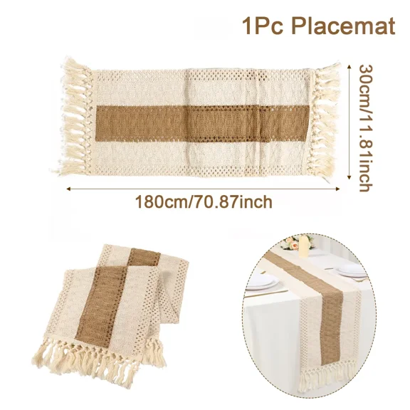 30*180cm Natural Burlap Boho Table Runner for Home Decor with Tassels Modern Farmhouse Table Decor Rustic Macrame Burlap Table Decoration for Living Room
