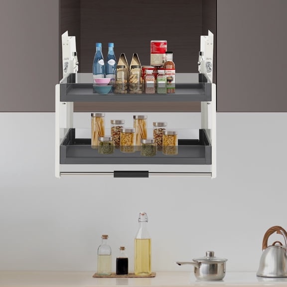 30" 2 Tier Pull-Down Heavy-Duty Shelf Organizer, Kitchen Cabinet Pull Down Shelf, Spice Rack Organizer for Kitchen