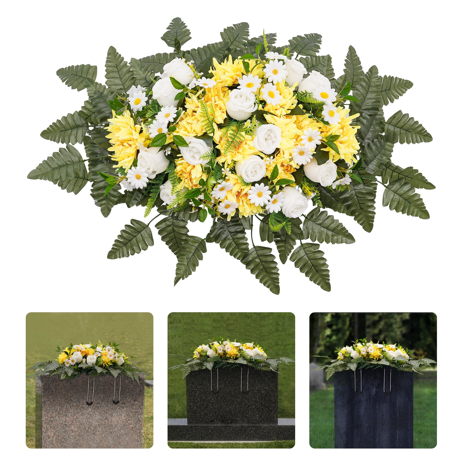 30*20" Outdoor Grave Artificial Flowers, Flower Bud Yellow Chrysanthemum Headstone Decor