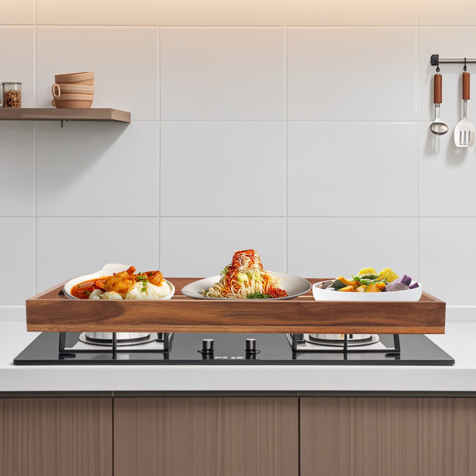 30*22 Modern Rectangle Cooktop Protector Wood Color for Home Residences, Apartments and Restaurant