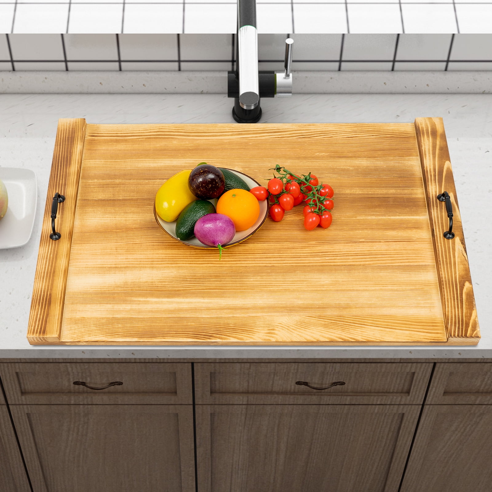 30*22 in Wood Stove-top Cover with Handles Wood Tray For Home Restaurants Bars Coffee Houses