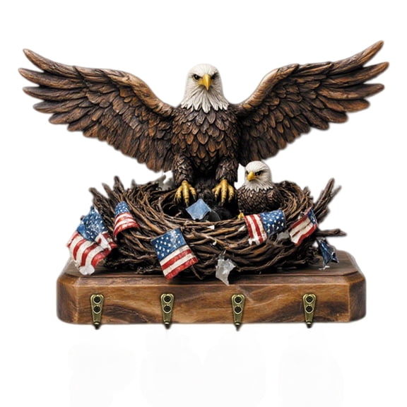 30×23cm Patriotic Bald Eagle Wall Key Rack, 2D Flat American Flag Key Hook Organizer