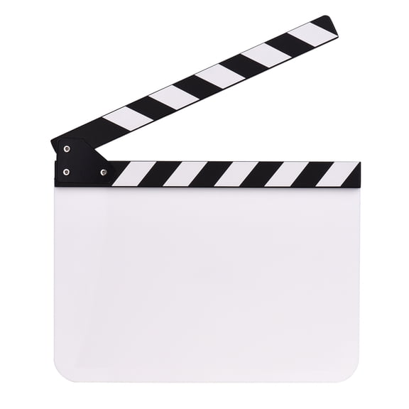 30 * 24cm/ 12 * 9in Acrylic Film Clapboard Movie Directors Clapper Board Slate Cut Scene Blank Clap Board Erase with White & Black Sticks