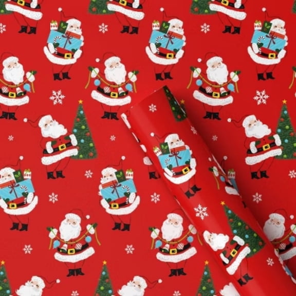 30" 25 sq ft Christmas Roll Wrap Santas on Red - Wondershop