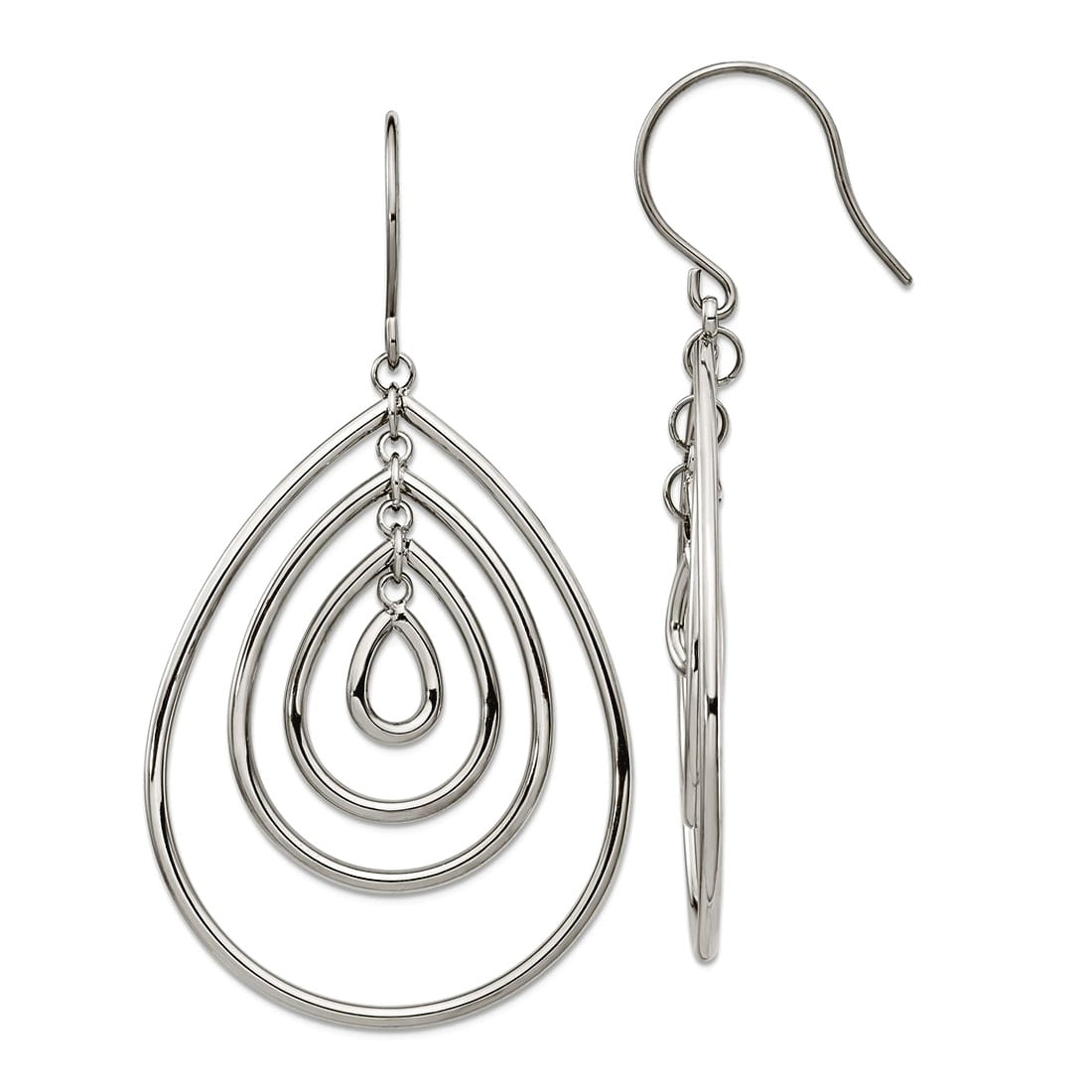 Stainless Steel Polished Dangle Shepherd Hook Earrings 56.4x30.25mm Wide Dangle Earring for Women