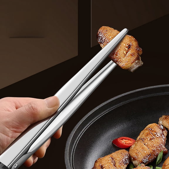 30.2cm Silver Locking Serrated Stainless Steel BBQ Tongs, 104g Heat Resistant Grilling Clip