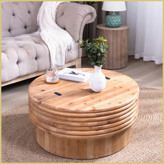 30.3” Round Manufactured Wood Coffee Table with Hidden Lift-Top Storage, Space-Saving for Living Room