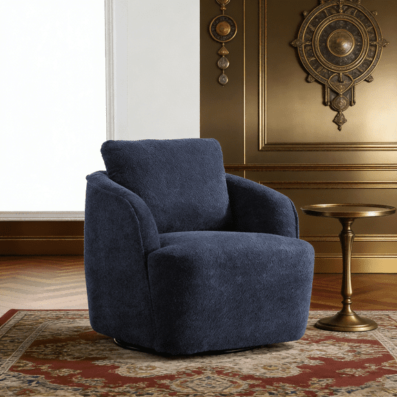 30.3"W Boucle Upholstered Swivel Accent Barrel Chair - Comfy Round Single Sofa Chair, 360 Degree Club Bucket Chair, Lounge Armchair for Living Room, Bedroom, Nursery, Home Office