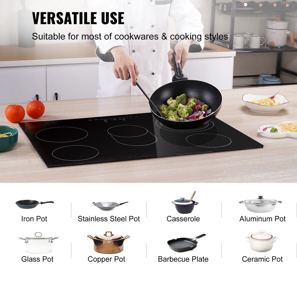 30.3" x 20.5" Built-in Electric Cooktop 5 Burners 8600W Ceramic Glass Radiant Stove Top with Sensor Touch Control Timer & Child Lock 9 Power Levels