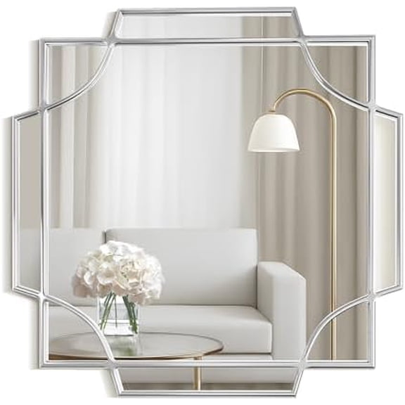 30"30" Square Silver Wall Mirror, Decorative Geometric Accent Mirror with Wood Frame, Art Deco Style for Entryway, Living Room, Bathroom$$Electronics Accessories