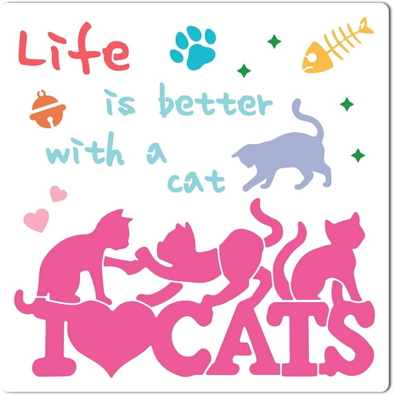 30×30CM Cat Paw Print Stencils Cat Fish Bones Template Large Animal Templates Reusable Sign Square Stencil