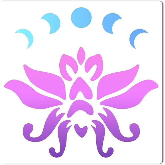 3030CM Large Lotus Wall Stencil Plastic Moon Phase Pattern Template Reusable Sign Square Stencils for Painting on Wood Wall Scrapbooking Card Floor Home Crafts colorful DIY