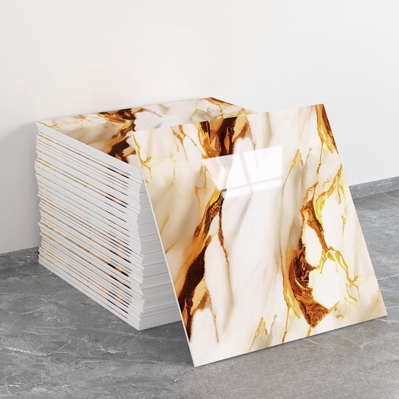 30*30cm Waterproof Imitation Tile Marble Stickers Self-Adhesive Wall Stickers Gold Foil Decorative Wallpaper (10 Pieces)