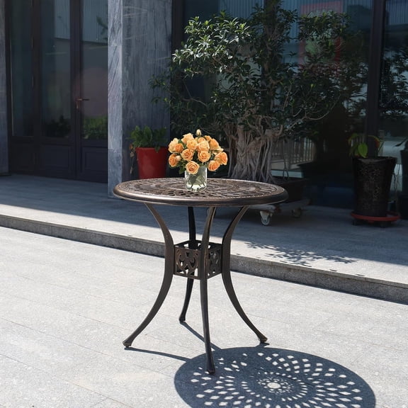 30.31" Cast Aluminum Outdoor Dining Table, Patio Bistro Table with 2.36" Umbrella Hole, Metal Conversation Furniture for Garden Porch