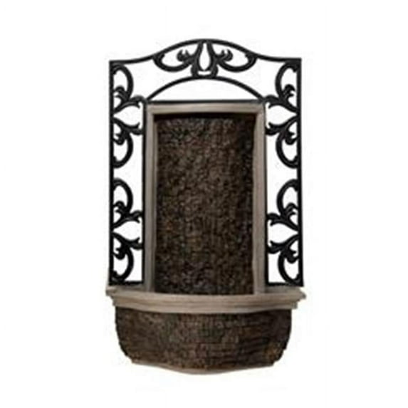 30.31' H Stone/Black Polyresin and Metal Indoor Outdoor Wall Mounted Waterfall Fountain with Pump