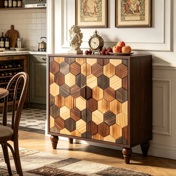 30.31" Sideboard with Honeycomb Pattern, Modern Accent Cabinet - Storage Buffet