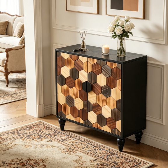 30.31" Sideboard with Honeycomb Pattern, Modern Accent Cabinet - Storage Buffet