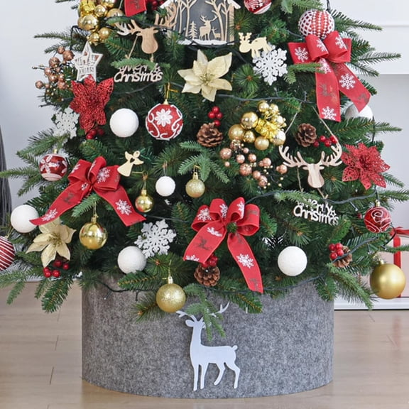 30.31x5.12in Gray Christmas Tree Skirt with Reindeer Design Non-Woven Fabric for Home Decoration Tree Base Cover Easy Storage Space Saving