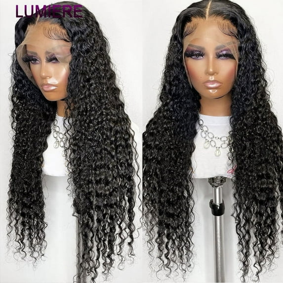 30 32 34 Inch 13x4 Deep Wave Lace Front Human Hair Curly Wigs Lace Frontal Closure Remy Brazilian Human Hair Wigs for Women 150 Density Lumiere Hair
