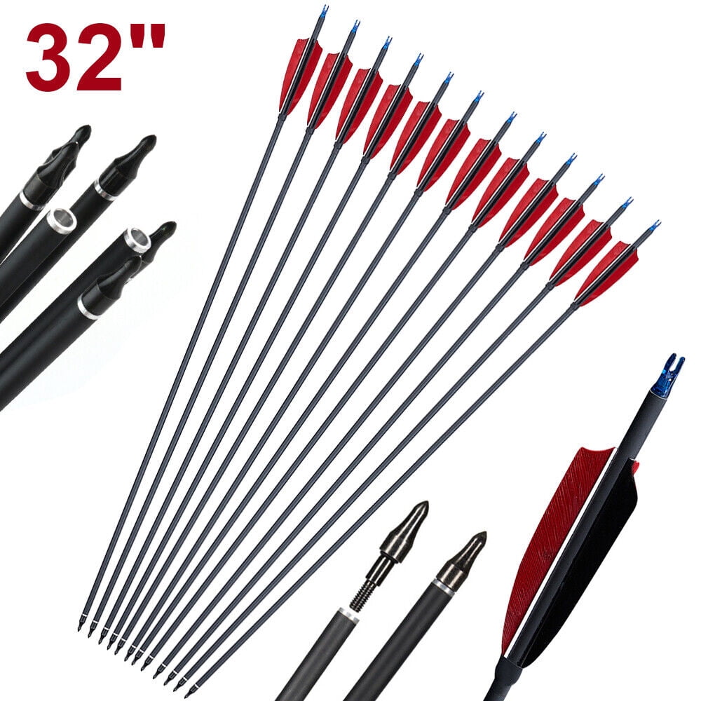 Carbon Arrows With Real Turkey Feathers – 30/32 Inch – Spine 500 – For Compound Or Recurve Bow – Hunting
