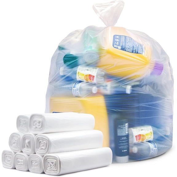30-33 Gallon Clear Trash Bags Heavy Duty Large Plastic Bags, Great for Recycling 30 Gallon - 32 Gallon - 35 Gallon. Clear Large Trash Bags