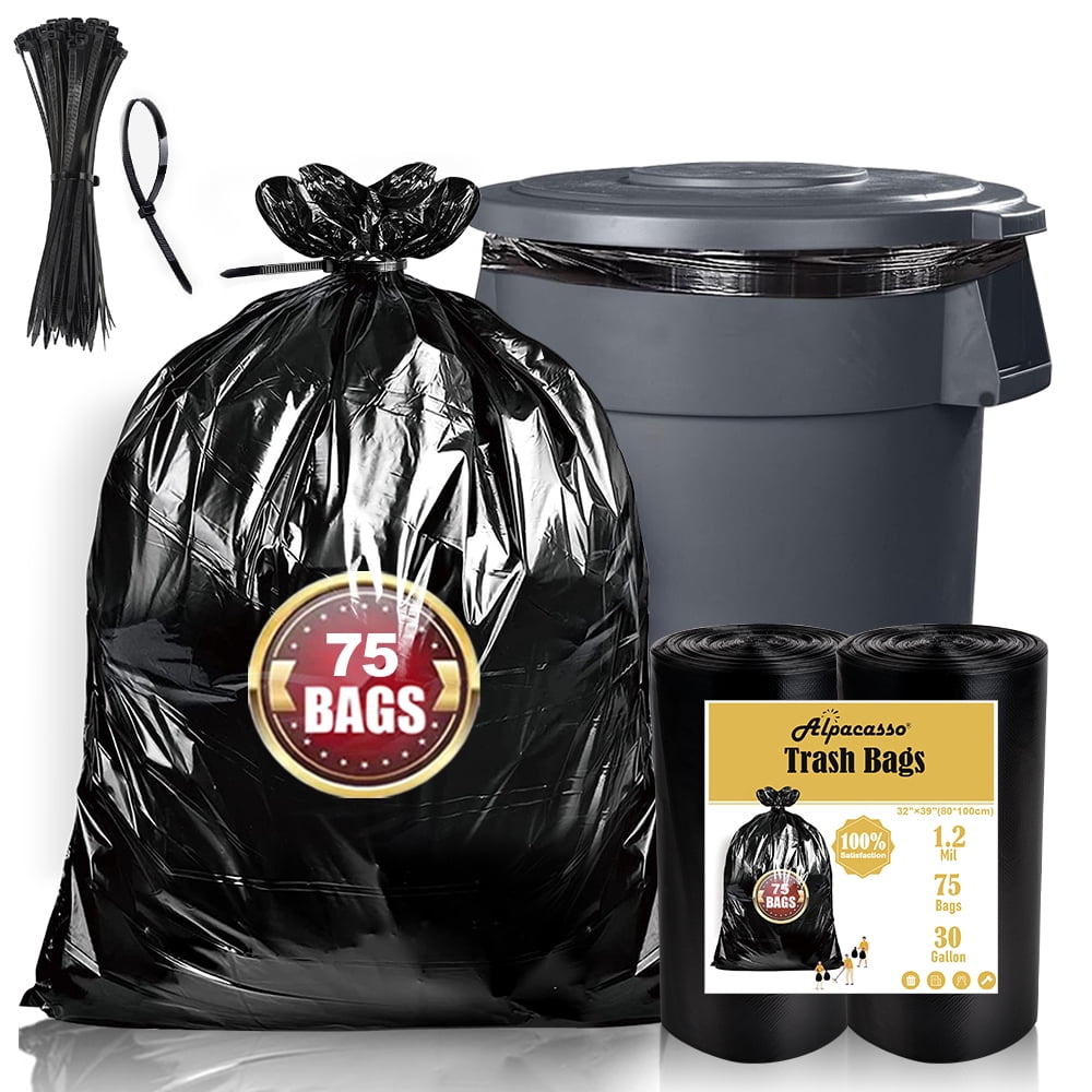 3033 Gallon Trash Bags (75 Cout) ,32"x39" Black Garbage Bags ,Garbage