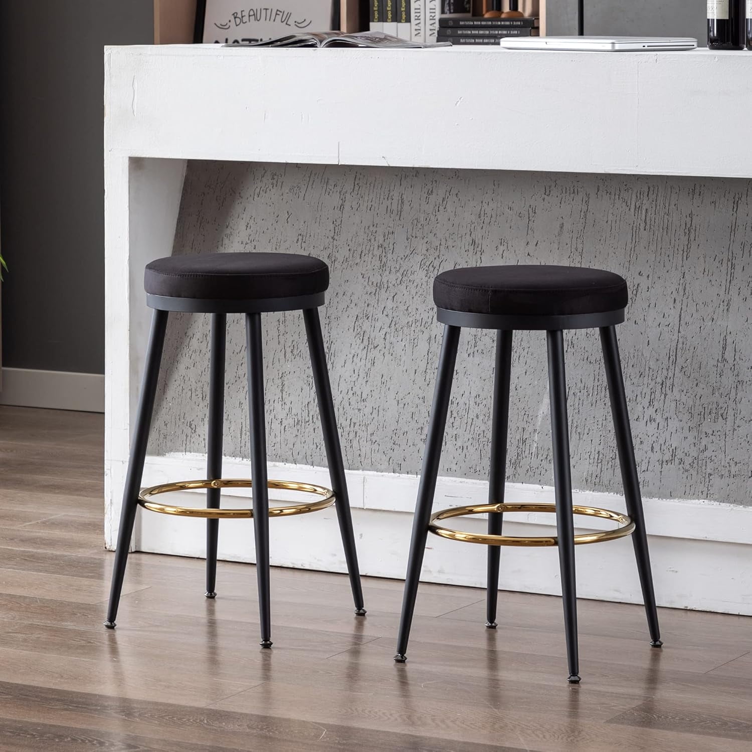 30" Bar Height Stools Modern Backless Counter Barstool with Gold