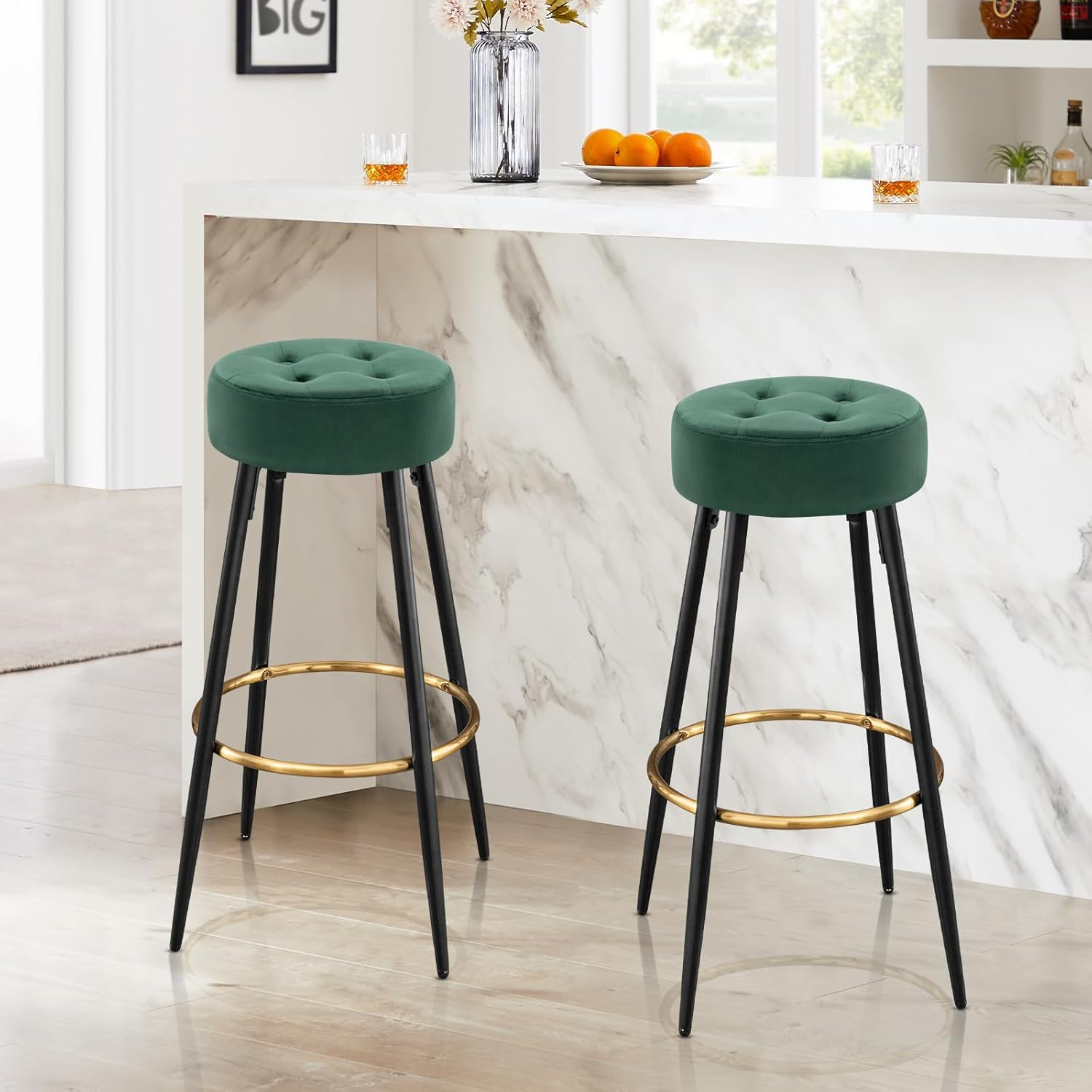 30" Farmhouse Counter Height Bar Stools MidCentury Round Velvet Bar