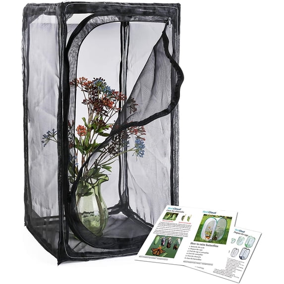 30" Heavy Duty Monarch Butterfly Habitat, Outdoor Collapsible Insect Mesh Cage Terrarium Pop-up with Zipper Protection and Unzip Bottom