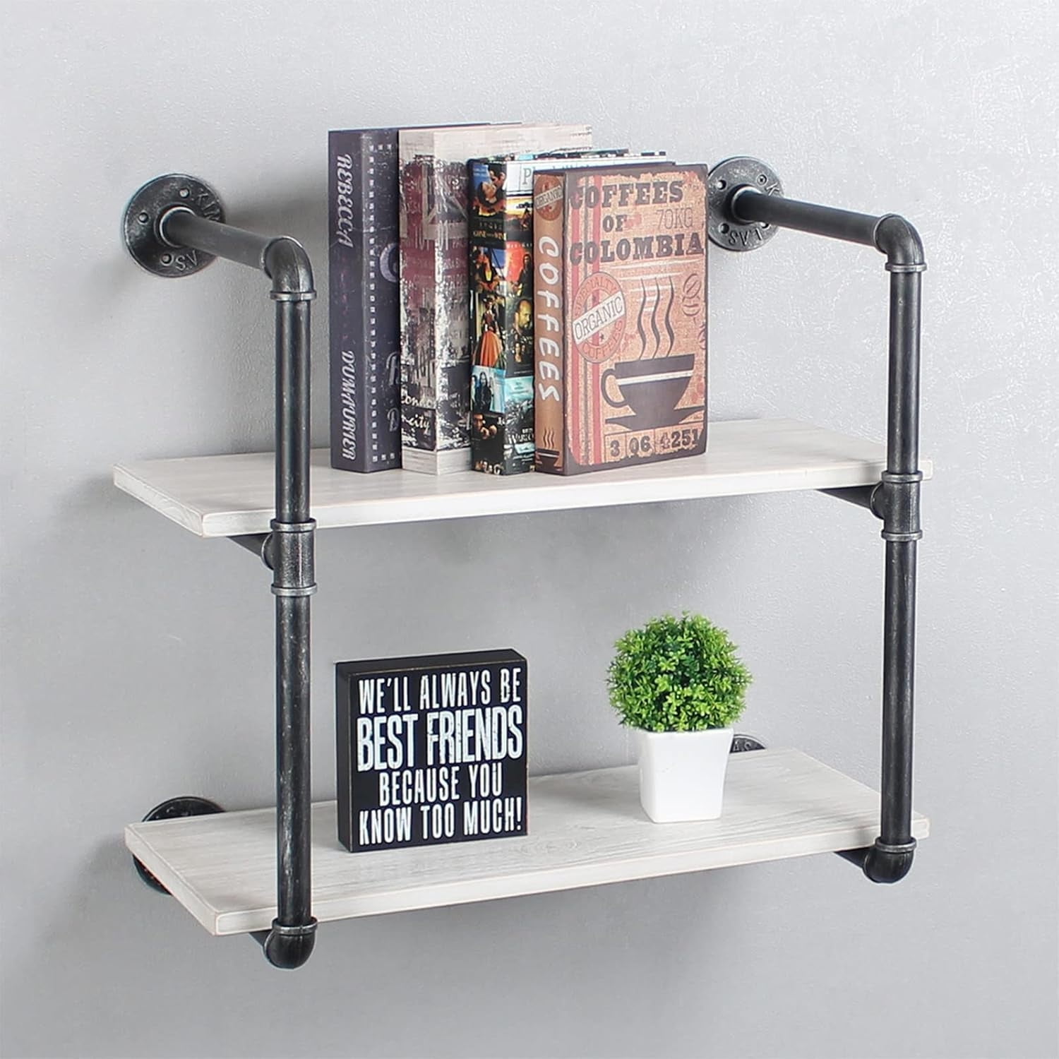 30" Industrial Pipe Bookshelf Wall Mounted 4 Tier Rustic Floating