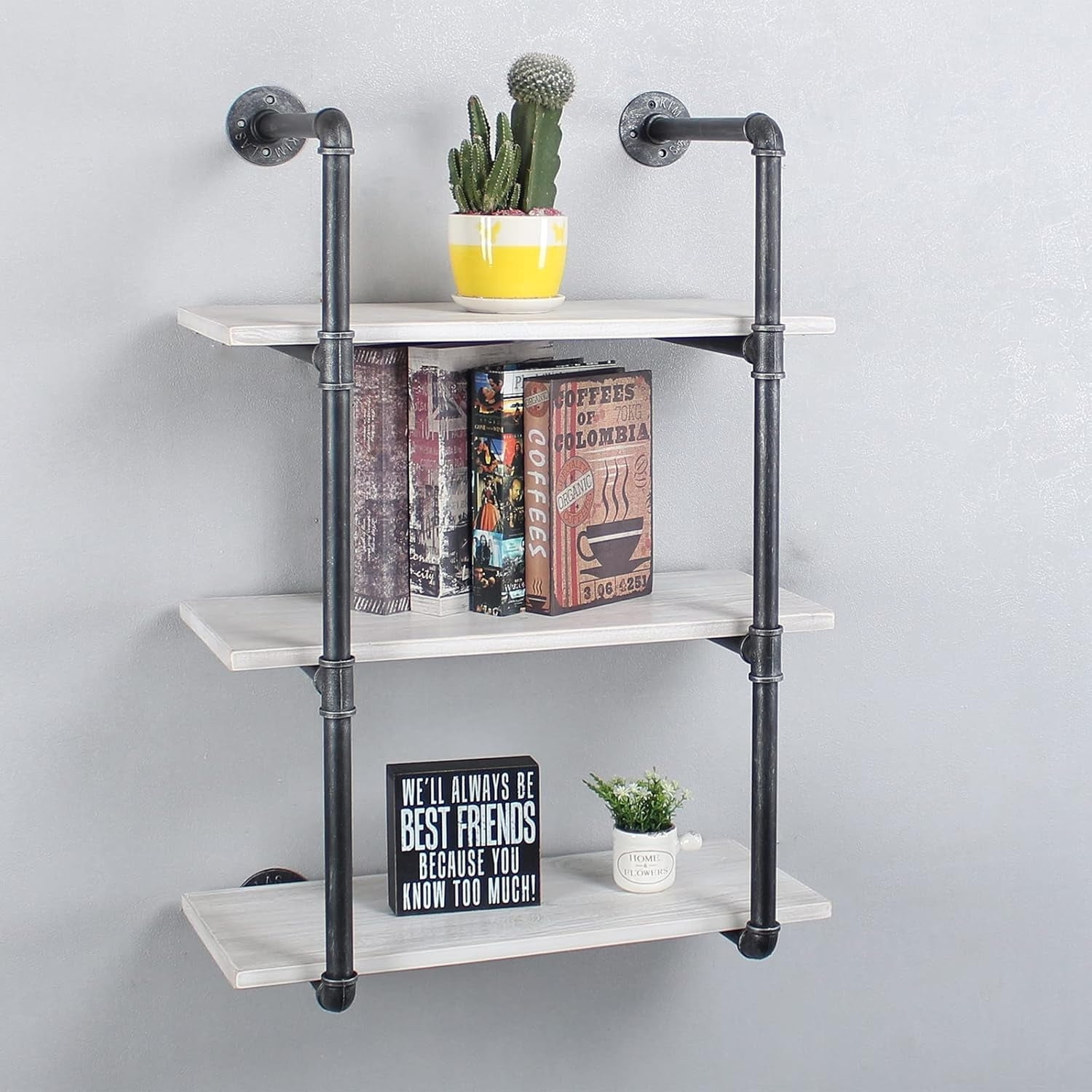 30" Industrial Pipe Bookshelf Wall Mounted 4 Tier Rustic Floating