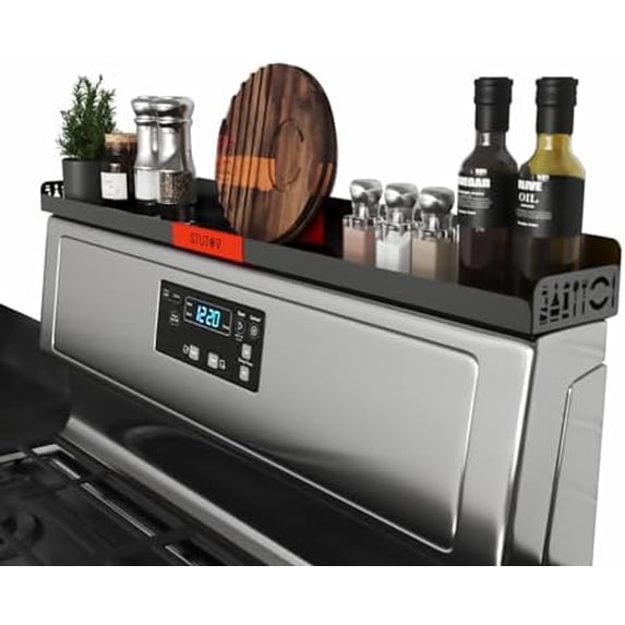 30" Magnetic Stove Top Shelf – Black Spice Rack with Red Logo and Seasoning Organizer – Kitchen Shelf for Back of Stove – Over Stove Rack and Storage Organizer