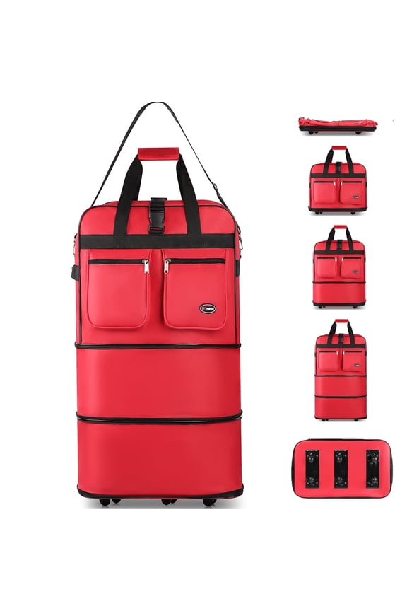 40" Expandable Foldable Luggage Bag Suitcase with 6 Swivel Wheels Collapsible Rolling Travel Bag for Home Storage Moving,Red - EX