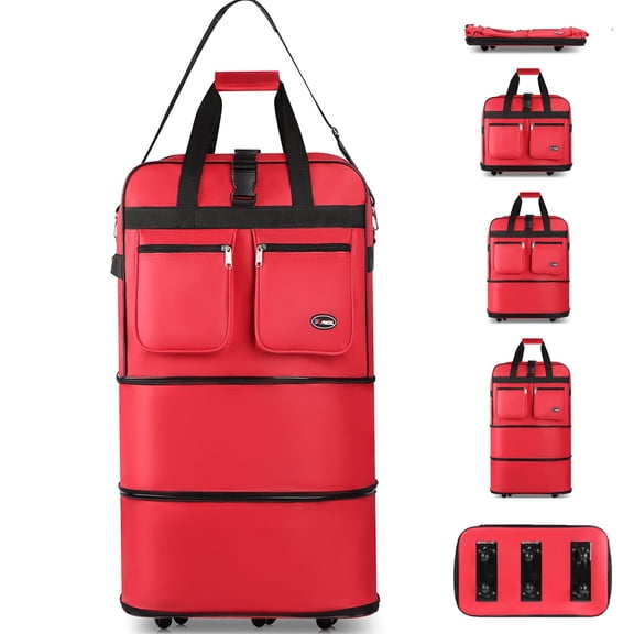 40" Expandable Foldable Luggage Bag Suitcase with 6 Swivel Wheels Collapsible Rolling Travel Bag for Home Storage Moving,Red - EX