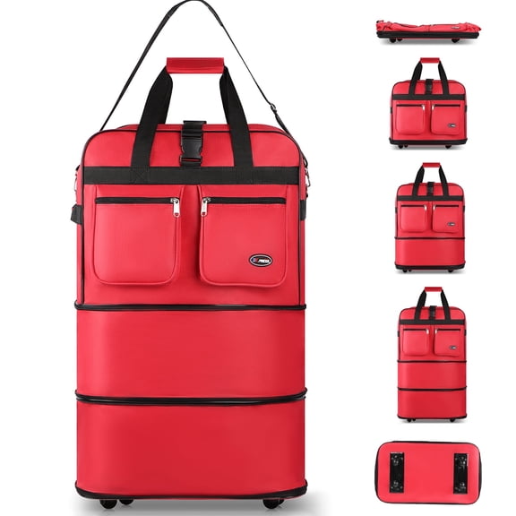 30" Expandable Foldable Luggage Bag Suitcase with 4 Swivel Wheels Collapsible Rolling Travel Bag for Home Storage Moving,Red - EX