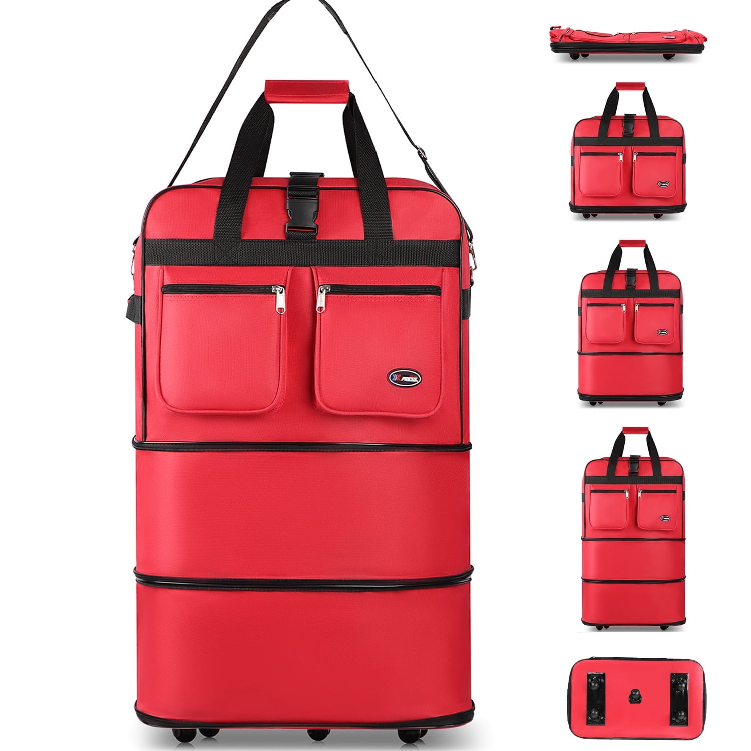 36" Expandable Foldable Luggage Bag Suitcase with 5 Swivel Wheels Collapsible Rolling Travel Bag for Home Storage Moving,Red - EX