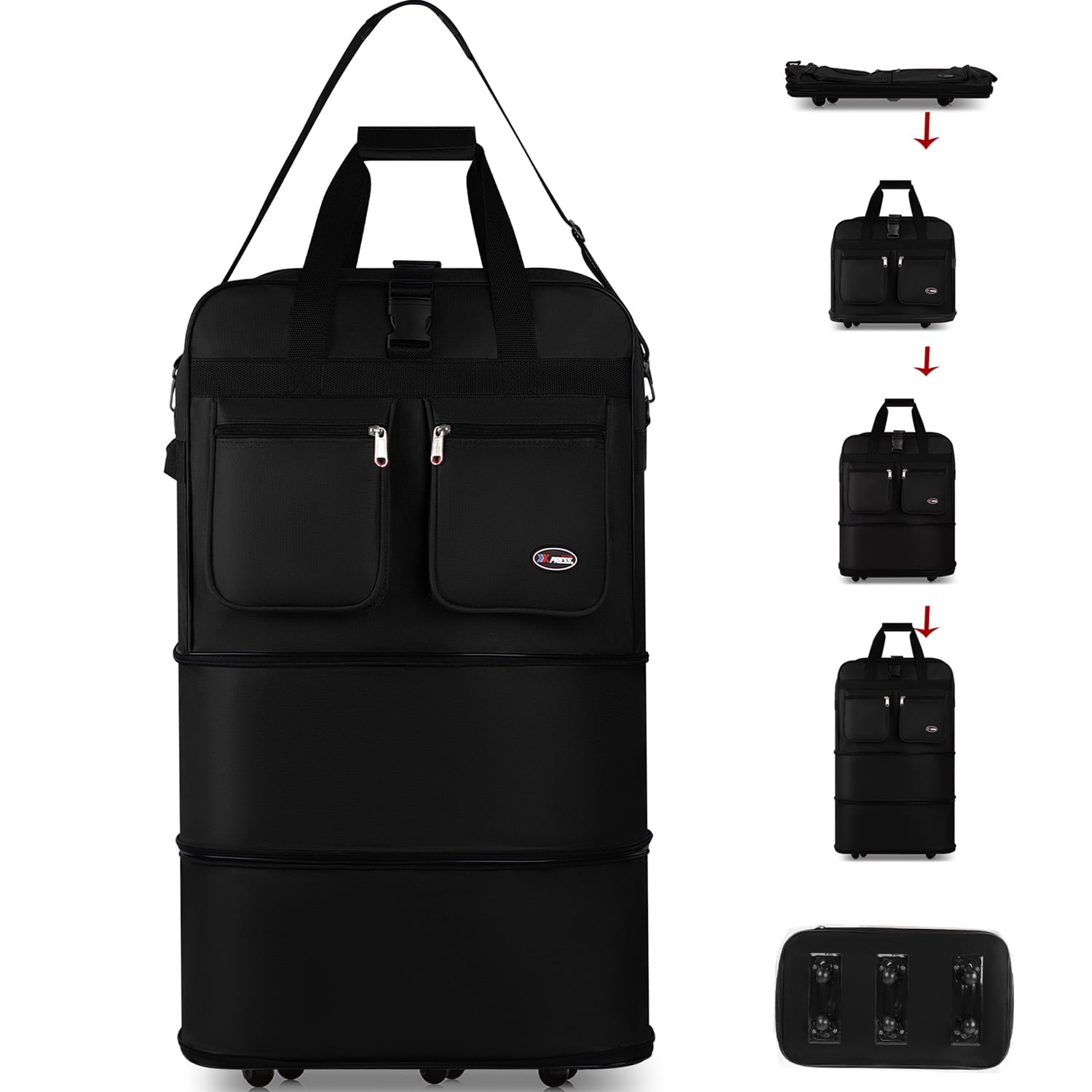 40" Expandable Foldable Luggage Bag Suitcase with 6 Swivel Wheels Collapsible Rolling Travel Bag for Home Storage Moving,Black - EX