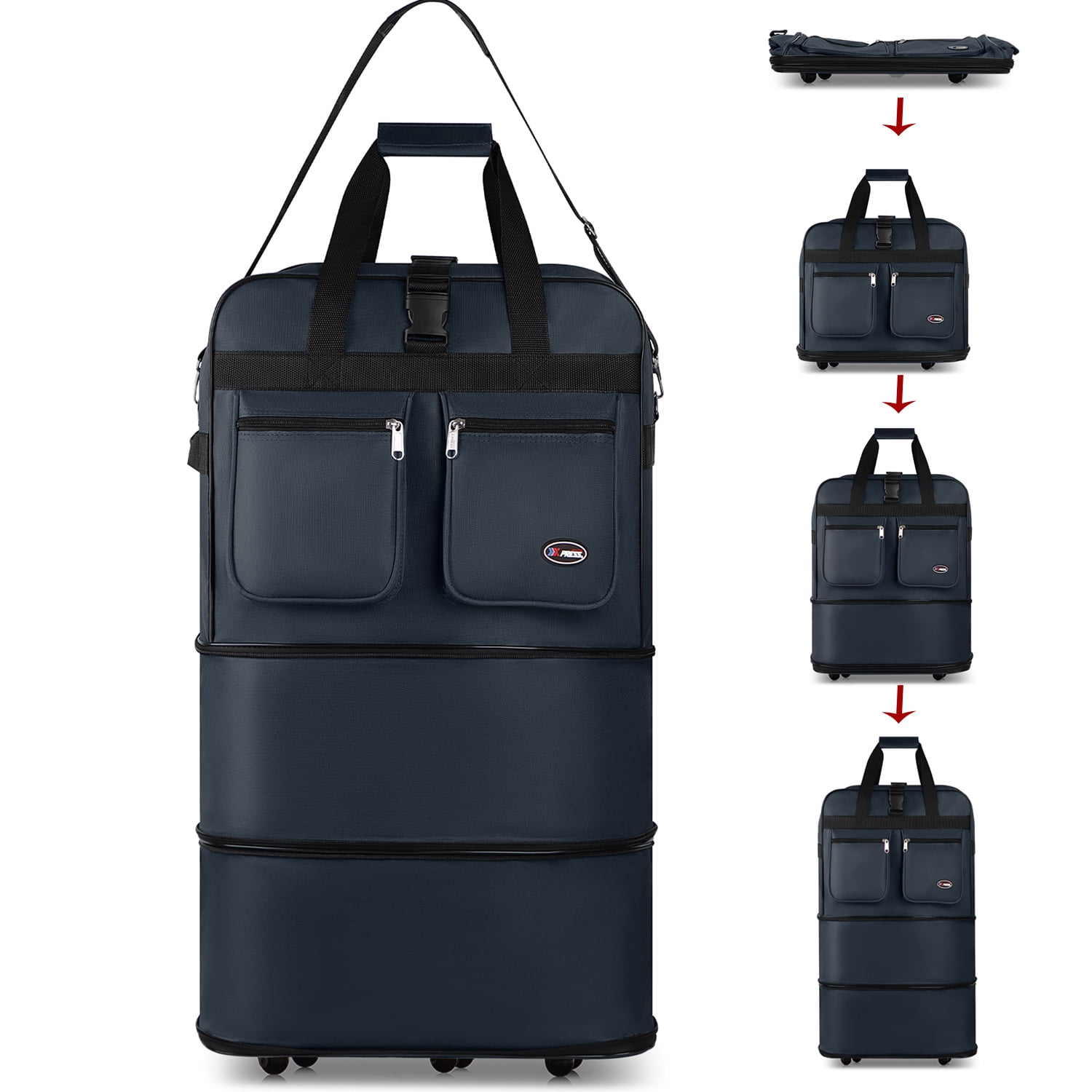 40" Expandable Foldable Luggage Bag Suitcase with 6 Swivel Wheels Collapsible Rolling Travel Bag for Home Storage Moving,Blue - EX