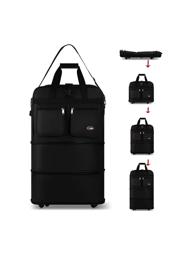 30" Expandable Foldable Luggage Bag Suitcase with 4 Swivel Wheels Collapsible Rolling Travel Bag for Home Storage Moving,Black - EX