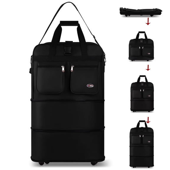 30" Expandable Foldable Luggage Bag Suitcase with 4 Swivel Wheels Collapsible Rolling Travel Bag for Home Storage Moving,Black - EX