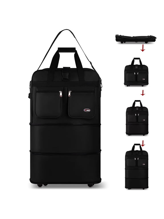 30" Expandable Foldable Luggage Bag Suitcase with 4 Swivel Wheels Collapsible Rolling Travel Bag for Home Storage Moving,Black - EX