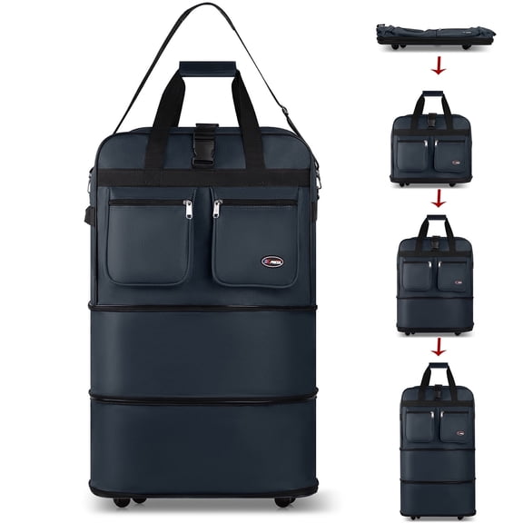 30" Expandable Foldable Luggage Bag Suitcase with 4 Swivel Wheels Collapsible Rolling Travel Bag for Home Storage Moving,Blue - EX