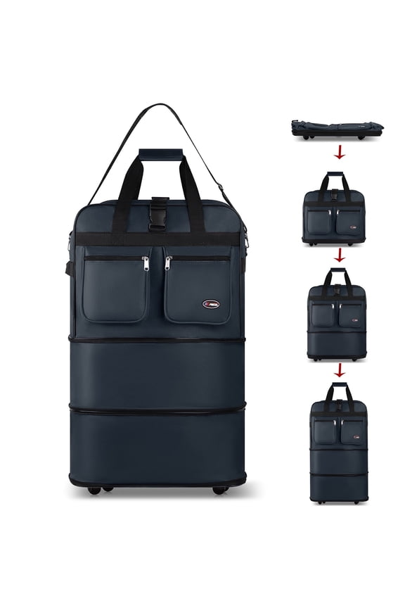 30" Expandable Foldable Luggage Bag Suitcase with 4 Swivel Wheels Collapsible Rolling Travel Bag for Home Storage Moving,Blue - EX