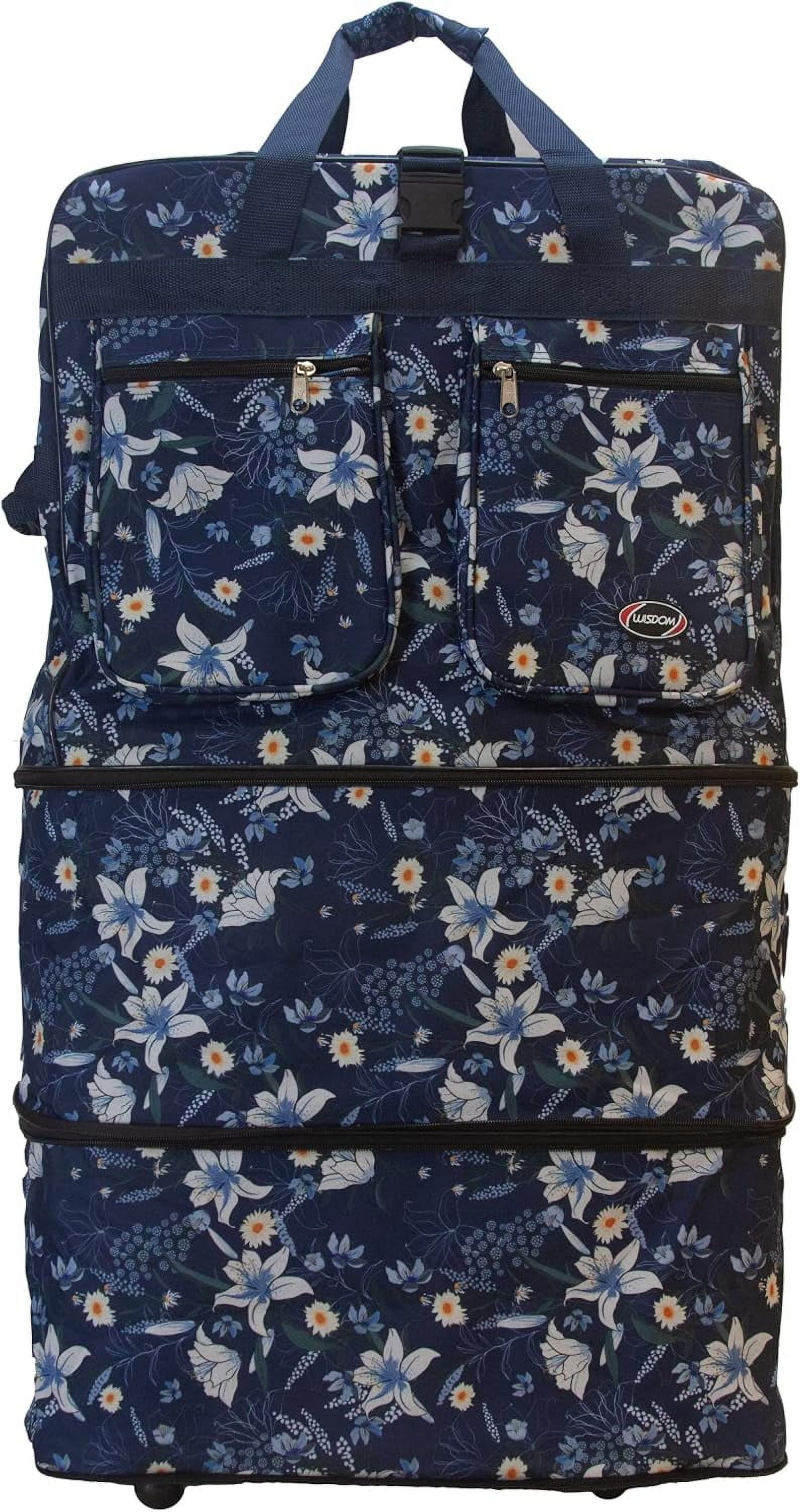 30" 36" 40" Rolling Wheeled Duffel Bag Spinner Luggage Expandable (Blue Lily Flowers, 36")