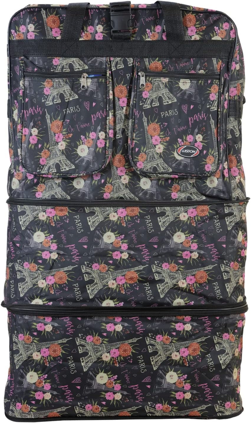 30" 36" 40" Rolling Wheeled Duffel Bag Spinner Luggage Expandable (Floral Paris, 30")