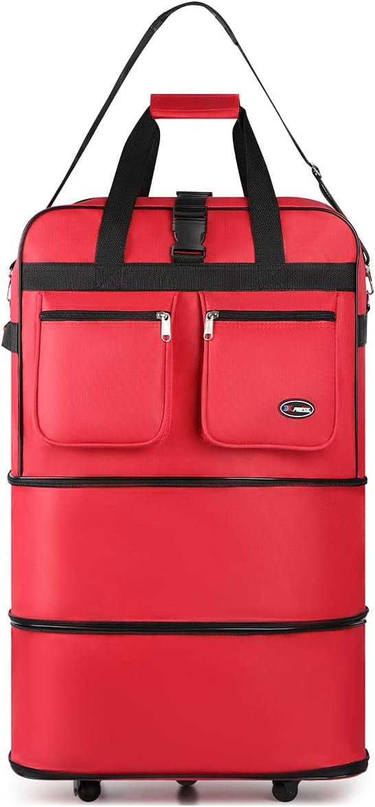30" 36" 40" Rolling Wheeled Duffel Bag Spinner Luggage Expandable (Red, 36")