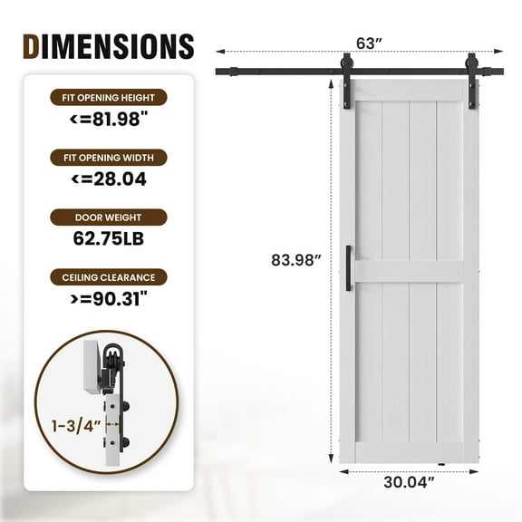30''/36''/42'' Sliding Barn Door With Sliding Door Hardware Kit Included & Handle, Solid MDF Wood Slab, PVC Surface, Easy Assembly