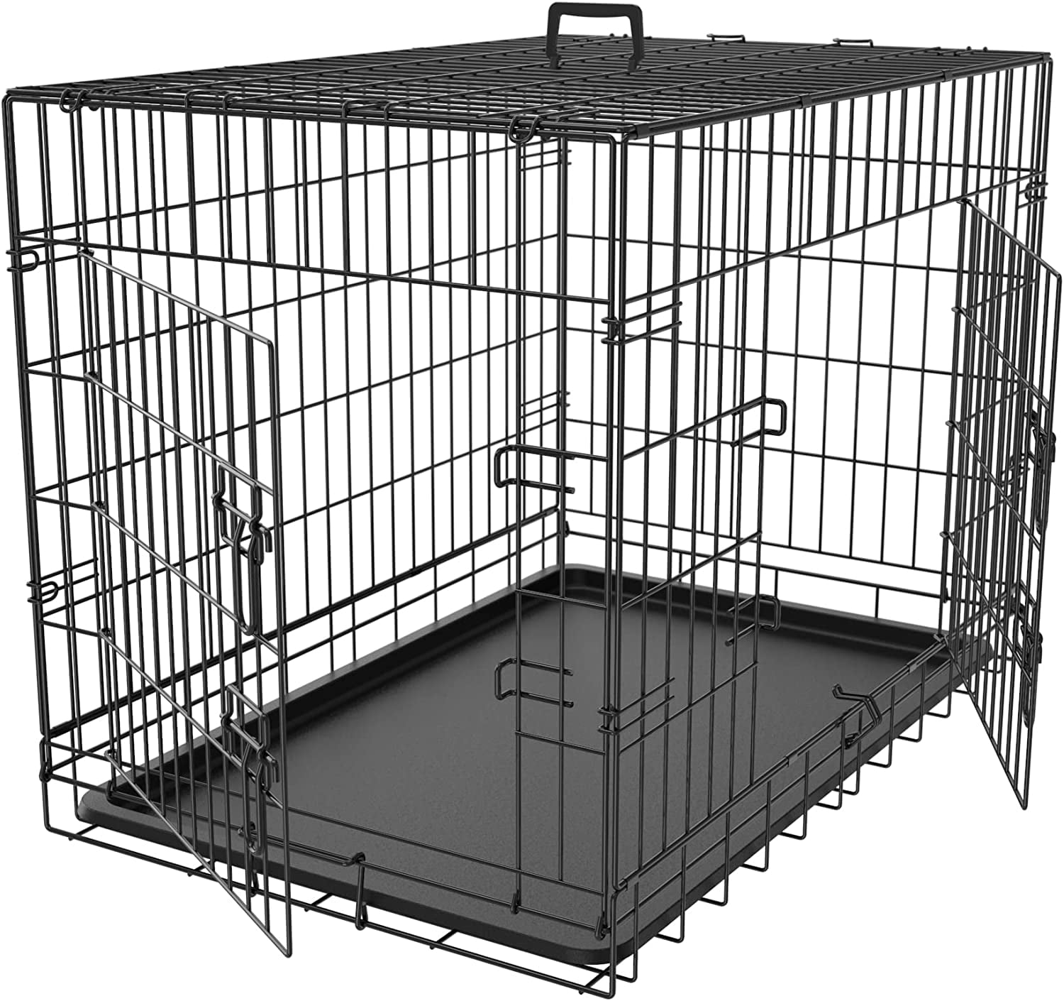 30/36/42Inches Double Door Dog Crate Folding Metal Wire Dog Kennel Cage