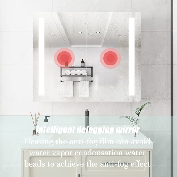 30 - 36 Inch Aluminum Medicine Cabinet / Brightness & Color Temp Memory, Anti-Fog / Bathroom Installation