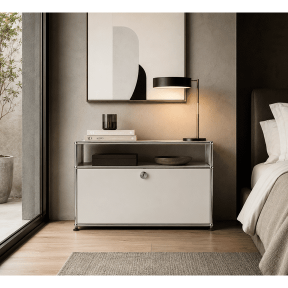 30.4" W Modular Metal Storage Cabinet, Modern Side Cabinet with Drop-Down Door, Metal Nightstand for Bedroom, Living Room & Office